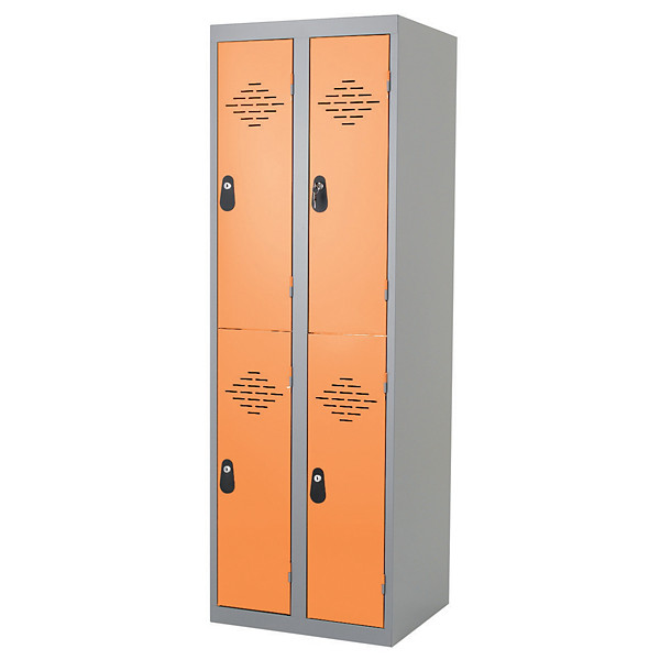 Vestiaires Multicases monoblocs 2 colonnes 2 cases gris / orange largeur 400 mm