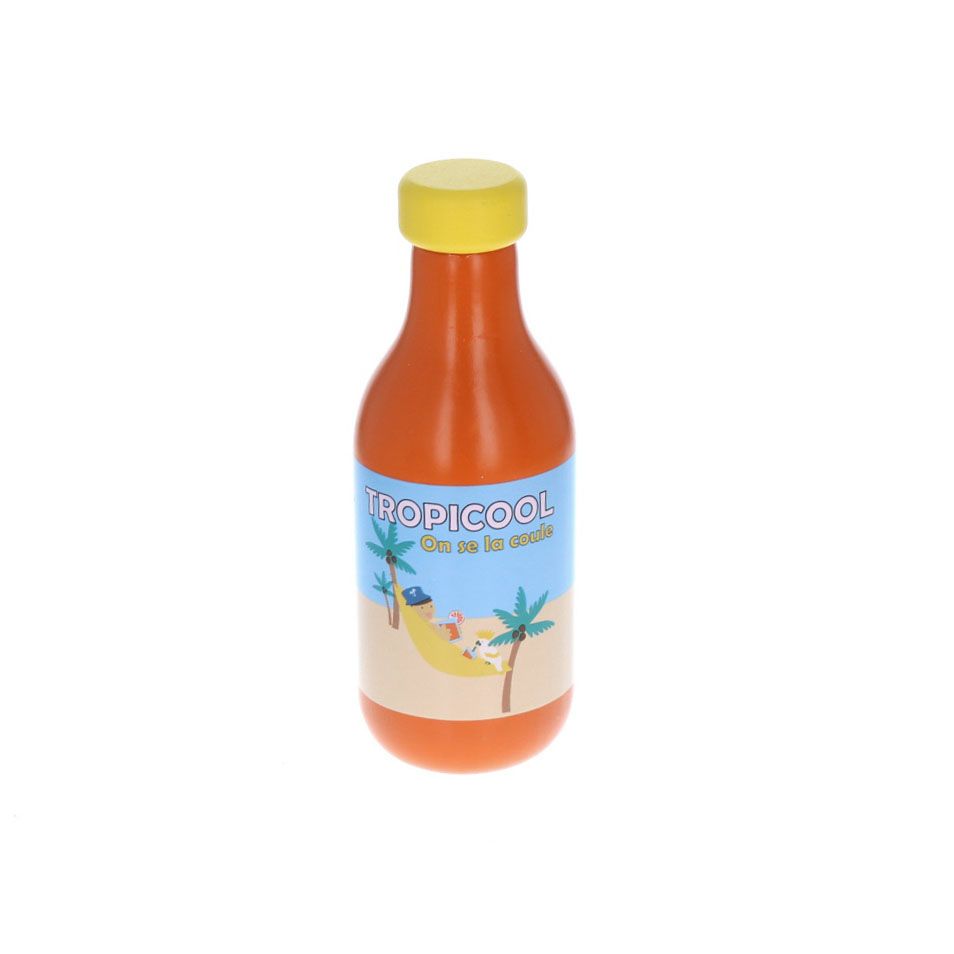 Bouteille de jus de fruit en bois Tropicool Mercredi et Patati