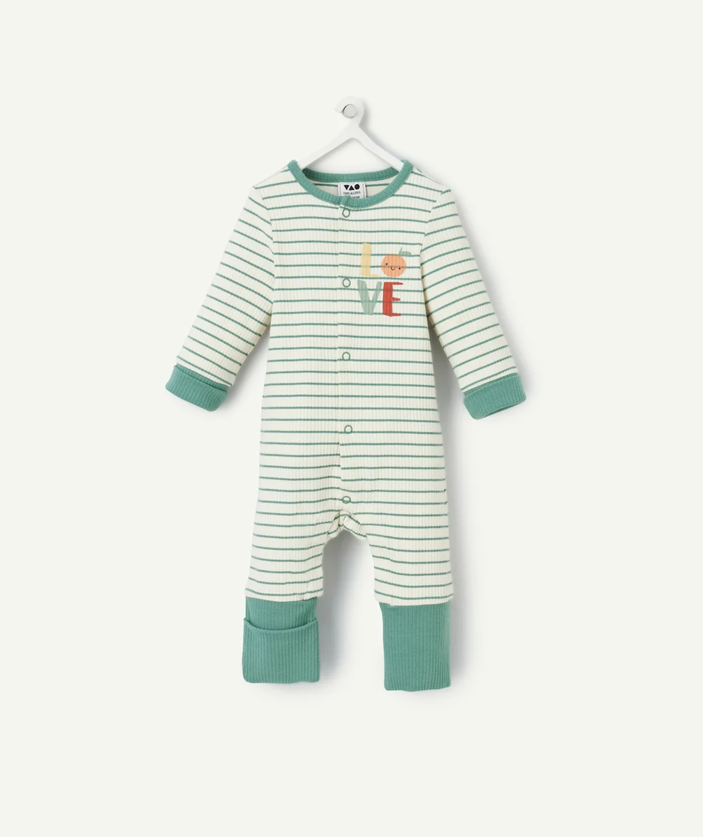 dors bien transformable bébé en coton bio côtelé écru vert et rayé