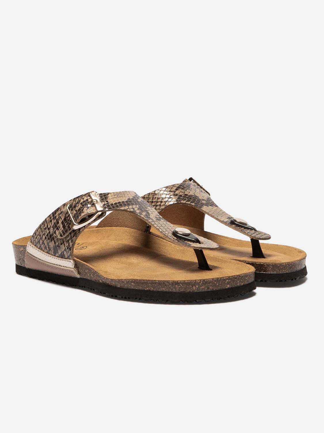 Tongs Femme Confort Cuir Kaki