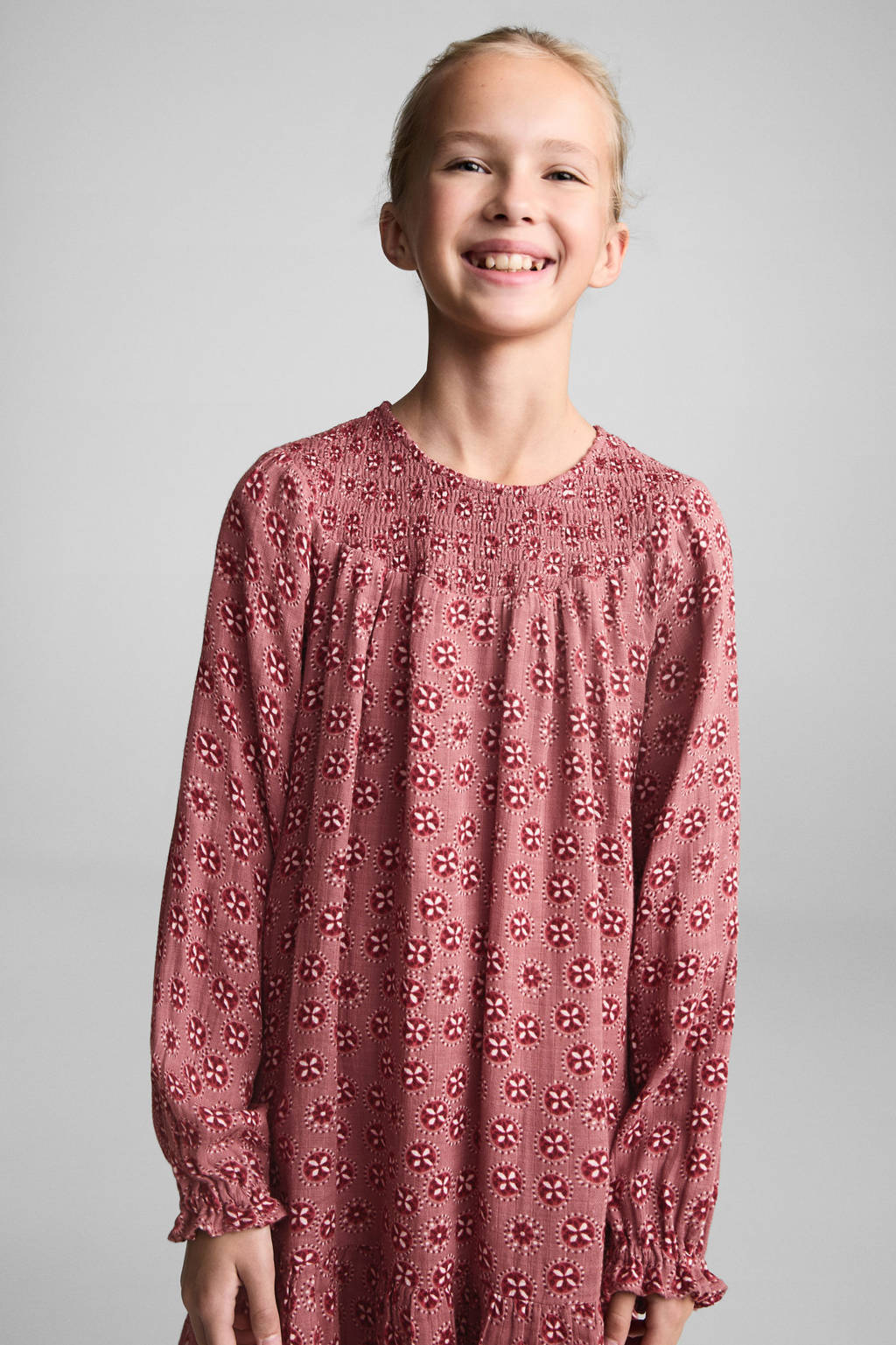 Mango Kids trapeze jurk met all over print roze/rood/wit