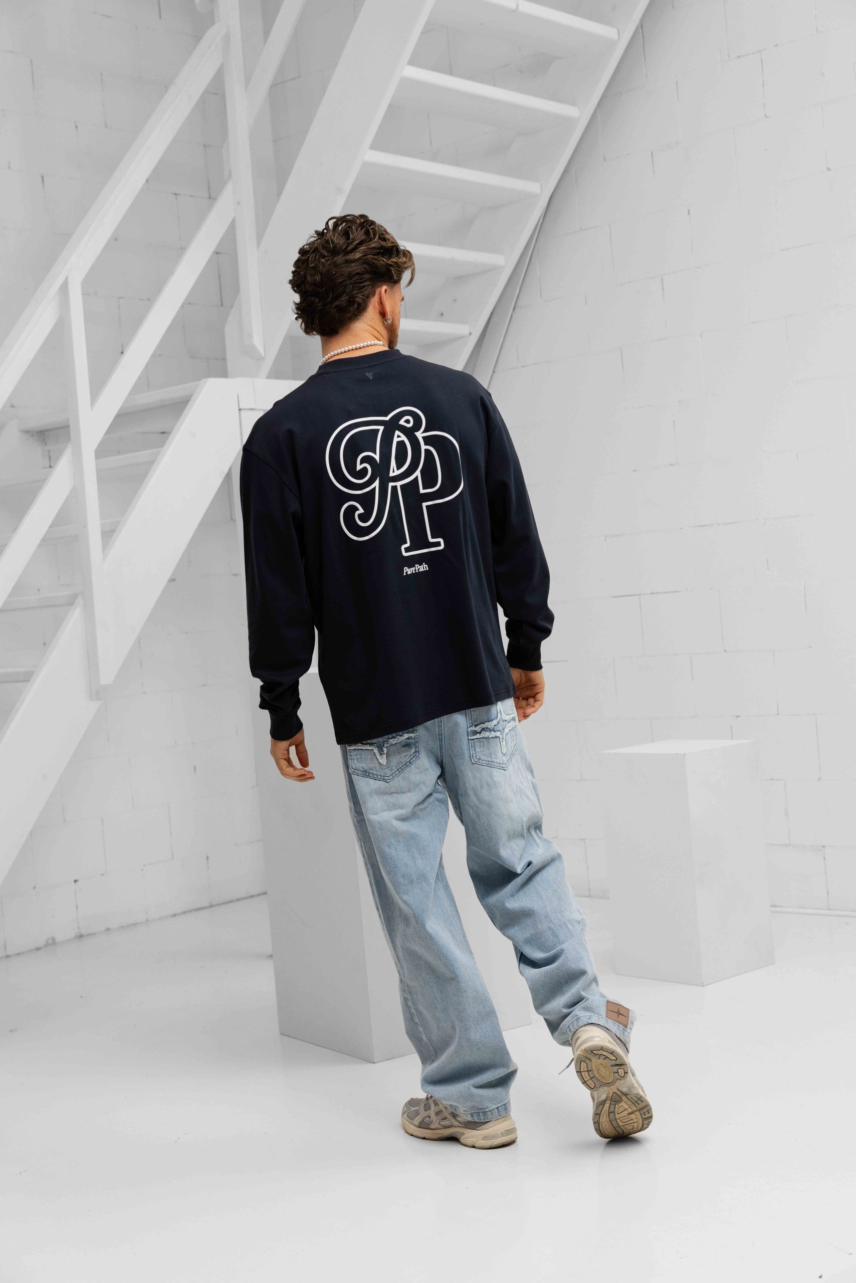 Pure Path Initial Longsleeve T-Shirt Heren Donkerblauw