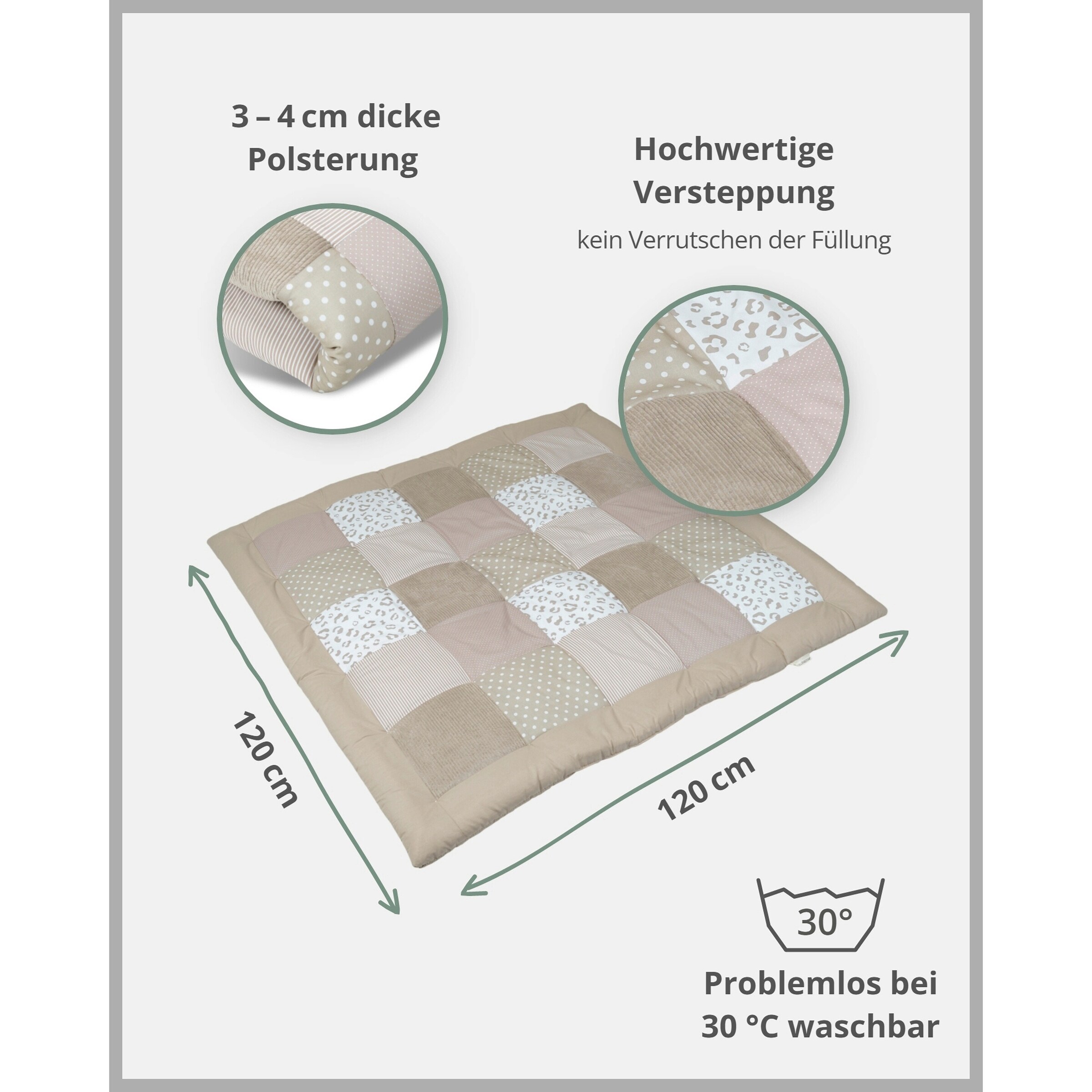 Ullenboom Krabbeldecke & Laufgittereinlage Cord 120x120 cm beige / weiß / Leo