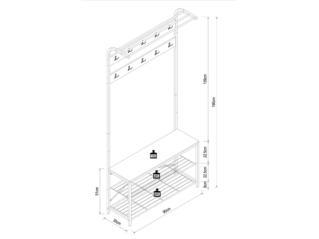 Vestiaire Banc Étagère à chaussures Taliro