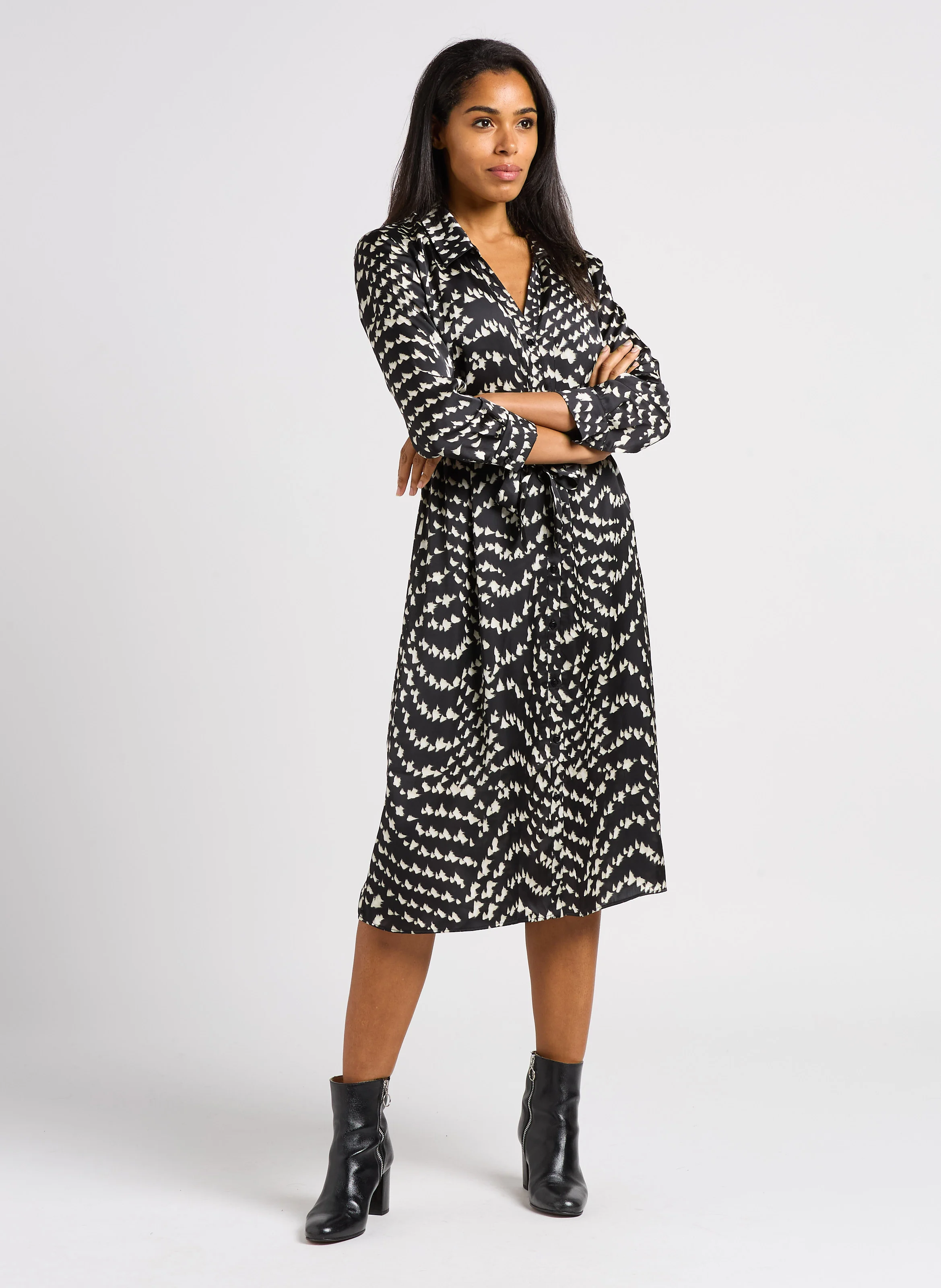 ROUBEN - Robe longue droite à encolure V | Noir