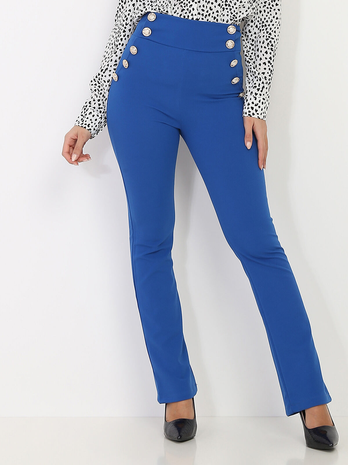 Pantalon taille haute style officier- Bleu