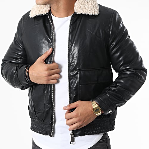 Veste Zippée Col Mouton Noir