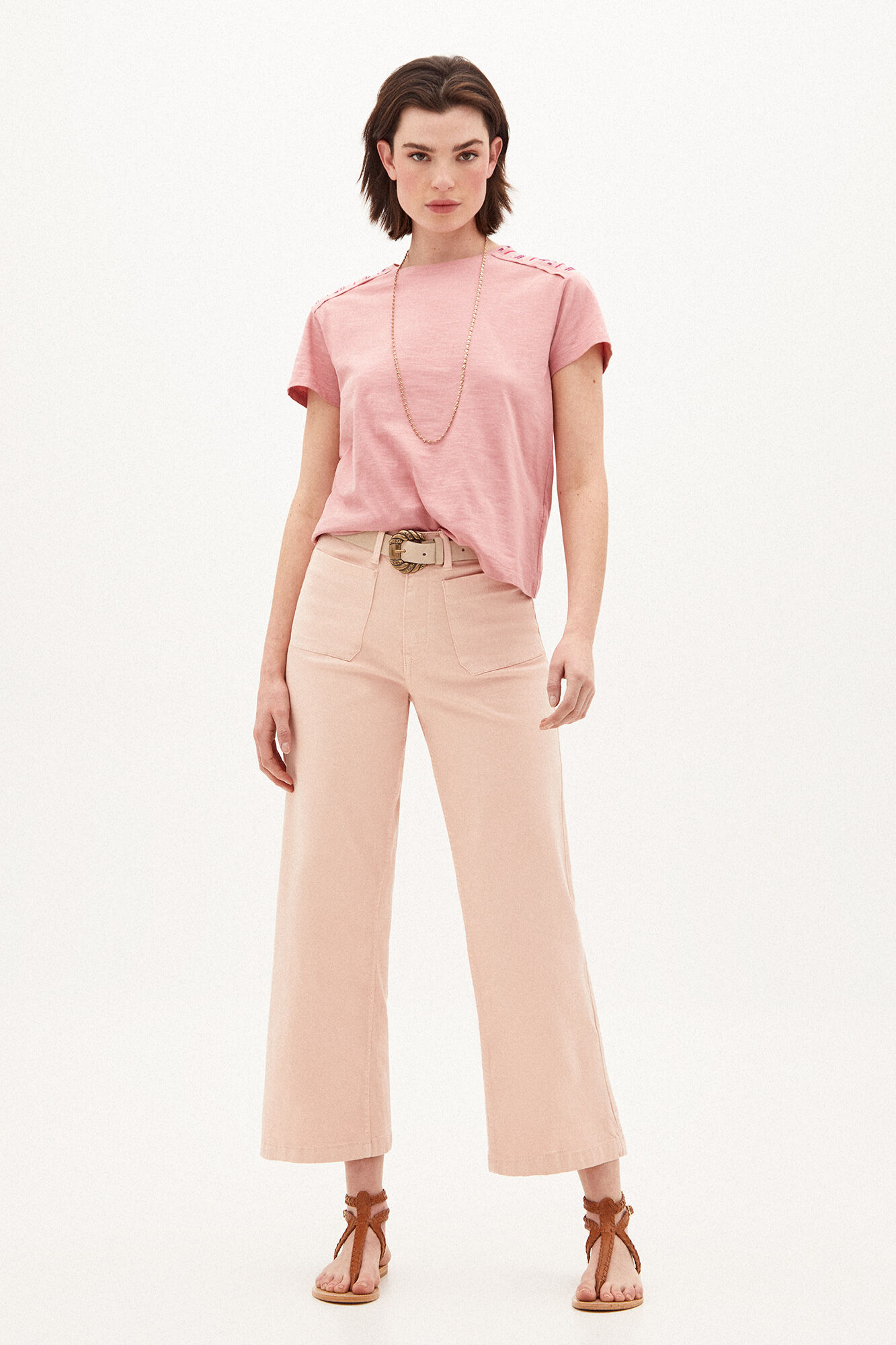 Camiseta Cindy de algodão bordada - Rosa