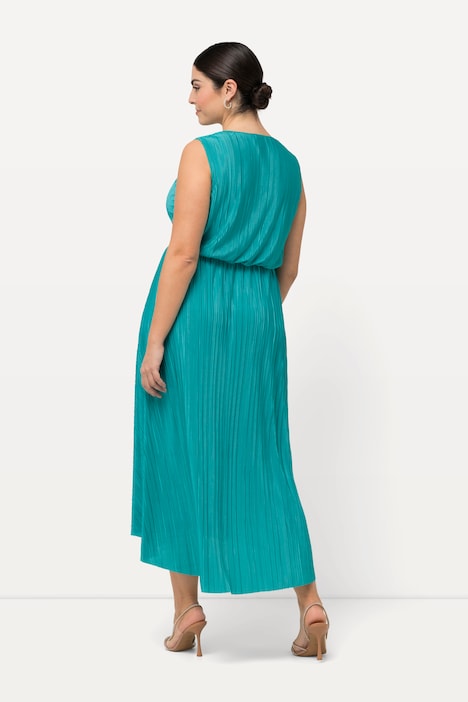 Plissee-Maxikleid, drapiert, V-Ausschnitt, ärmellos