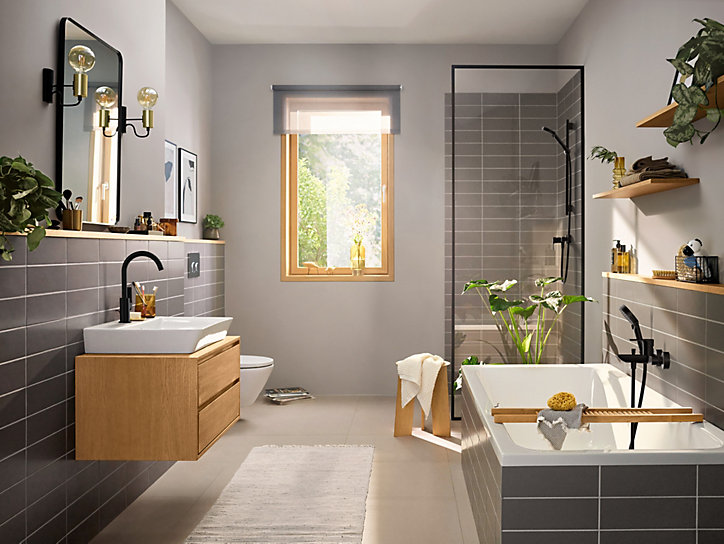 Mitigeur de lavabo Rebris E 210 avec bec orientable, tirette et vidage Noir mat