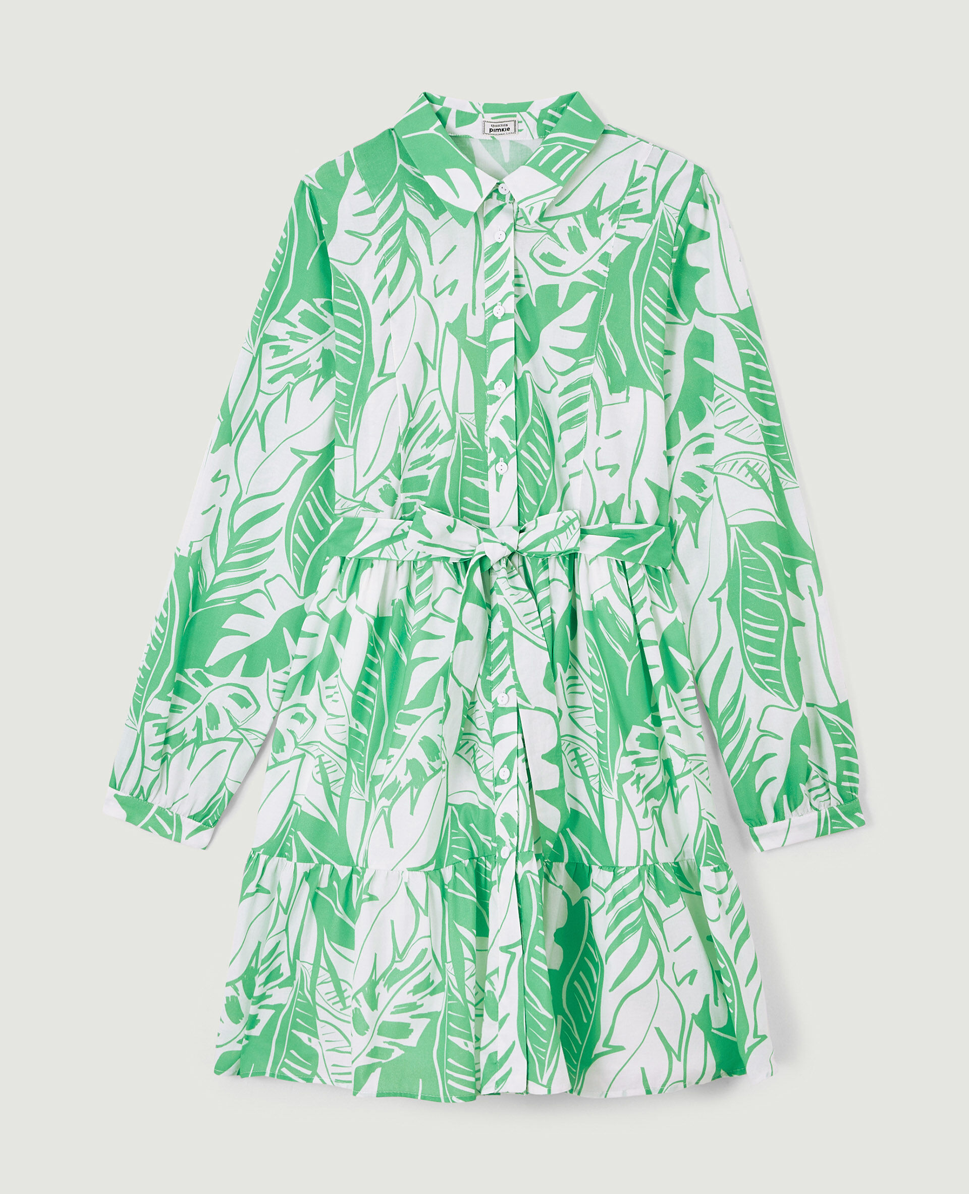 Robe chemise avec volants - Vert olive
