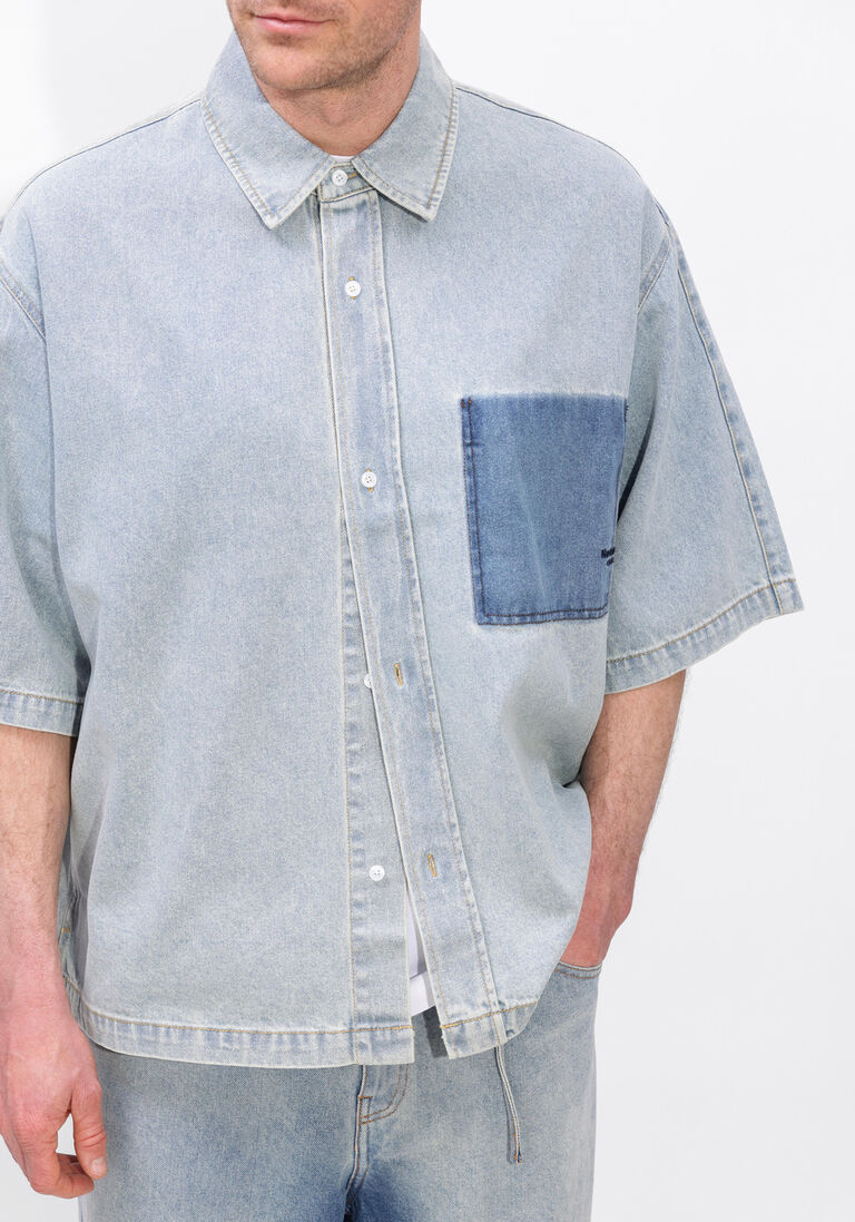 lichtblauwe new amsterdam surf association casual overhemd lyocell short sleeves light blue