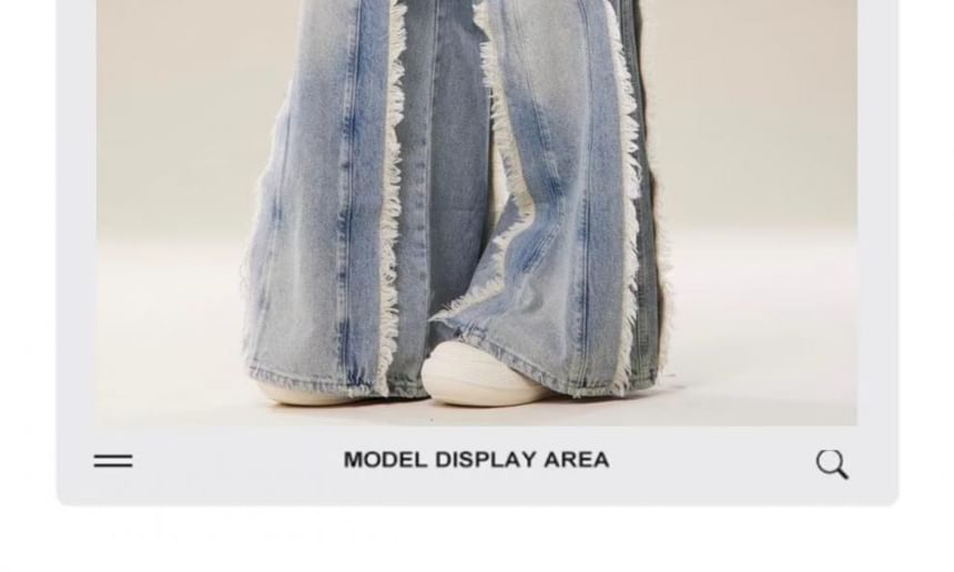 Vhancy - High Waist Washed Fringe Wide Leg Jeans