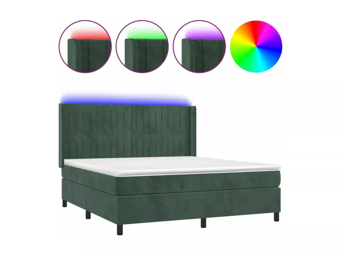Sommier tapissier matelas et LED Vert foncé 160x200 cm Velours