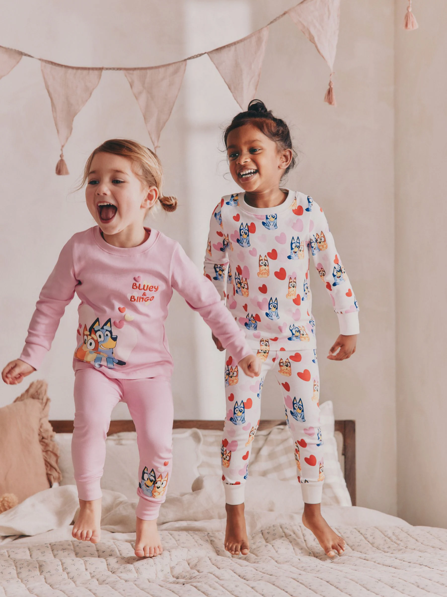 Roze - Bluey Knusse pyjama's met lange mouwen van 100% katoen, 2 verpakking (12mnd-8jr)