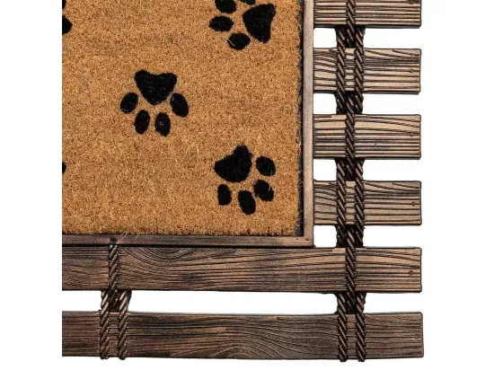 Tapis en caoutchouc et fibres naturelles imprimé traces marron 75x45