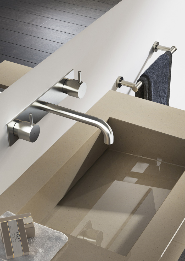 Hotbath Cobber inbouw wastafelkraan 18cm met plaat geborsteld nikkel