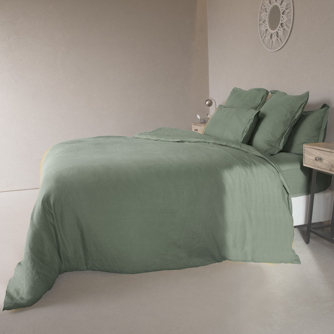 Febronie Housse de couette en lin lavé Hortense vert pistache