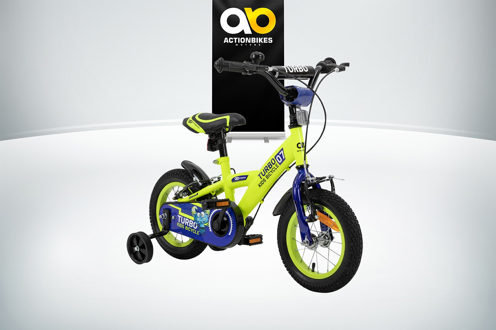 Actionbikes Kinderfahrrad Turbo 12 Zoll, Stützräder, V-Brake-Bremsen, Lenker-/Kettenschutz, Klingel