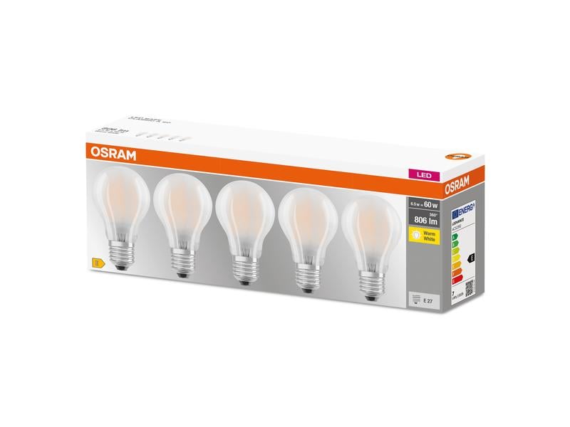 OSRAM Lampe Base Retro, 6.5W, E27, Warmweiss, 5er Box LED-Leuchtmittel