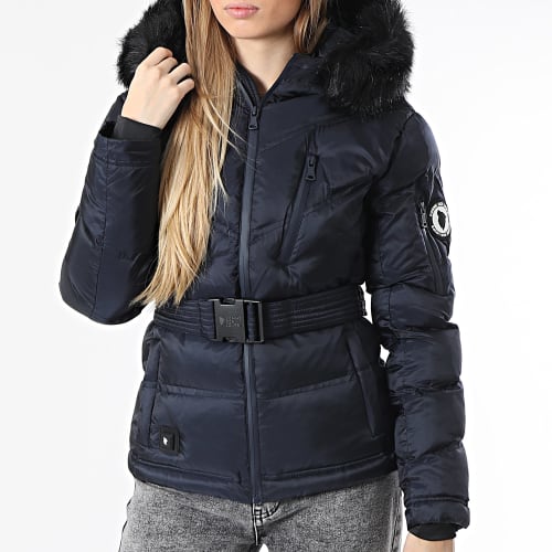 Doudoune Chauffante Capuche Fourrure Femme Iron Lady Bleu Marine Noir