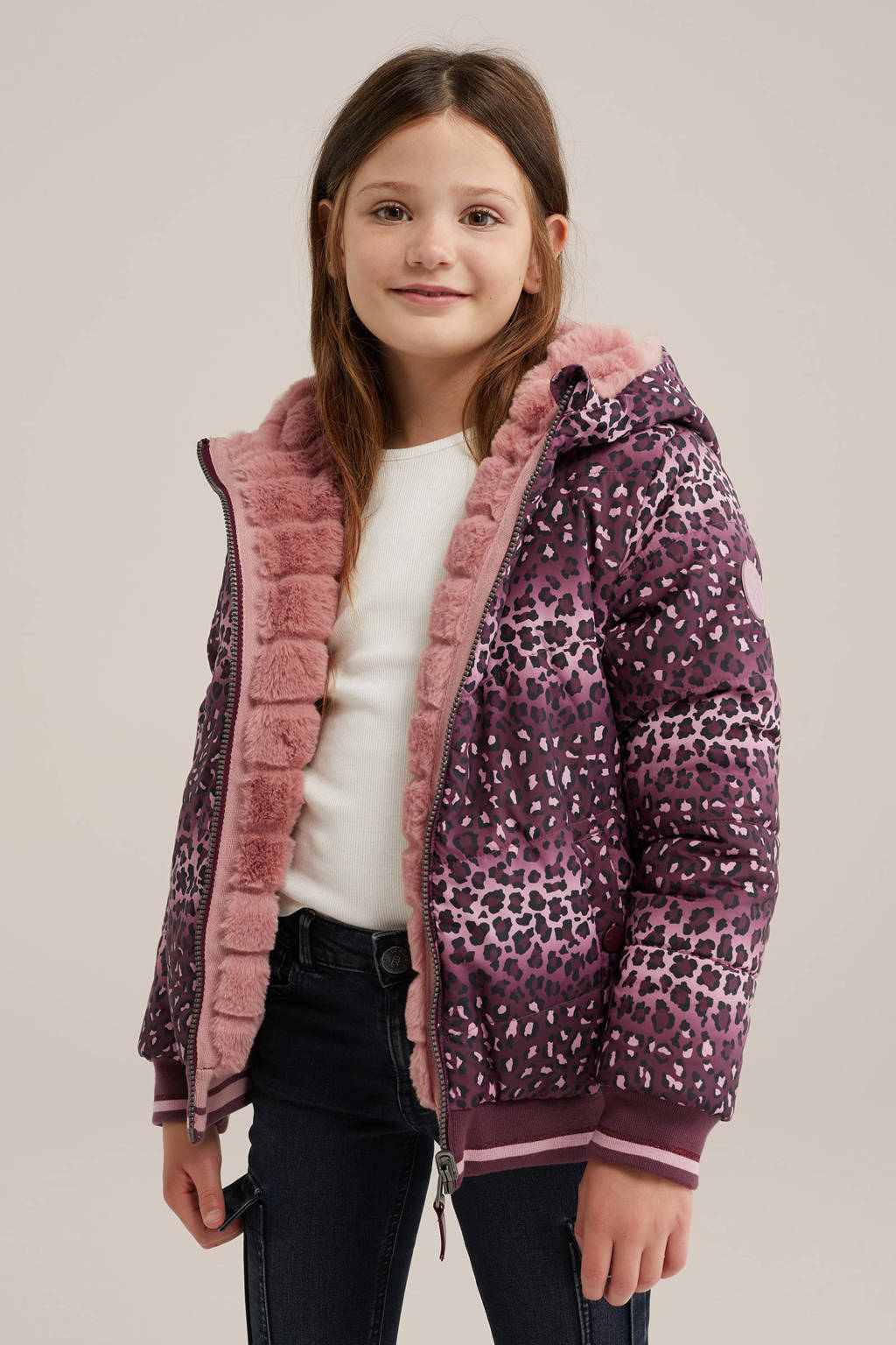 WE Fashion imitatiebont jas met panterprint roze
