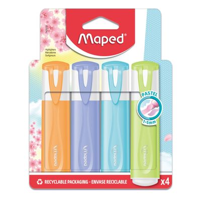 Maped Fluo'Peps Pastel - Pochette de 4 Surligneurs - couleurs assorties