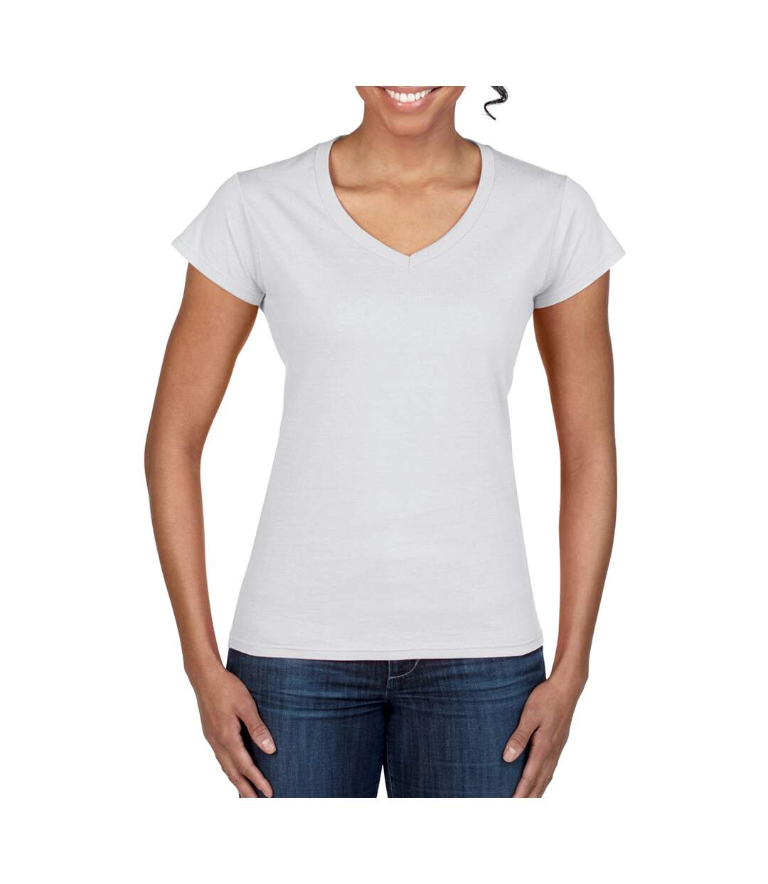 Gildan - T-shirt à manches courtes et col en V - Femme (Blanc) - UTBC491