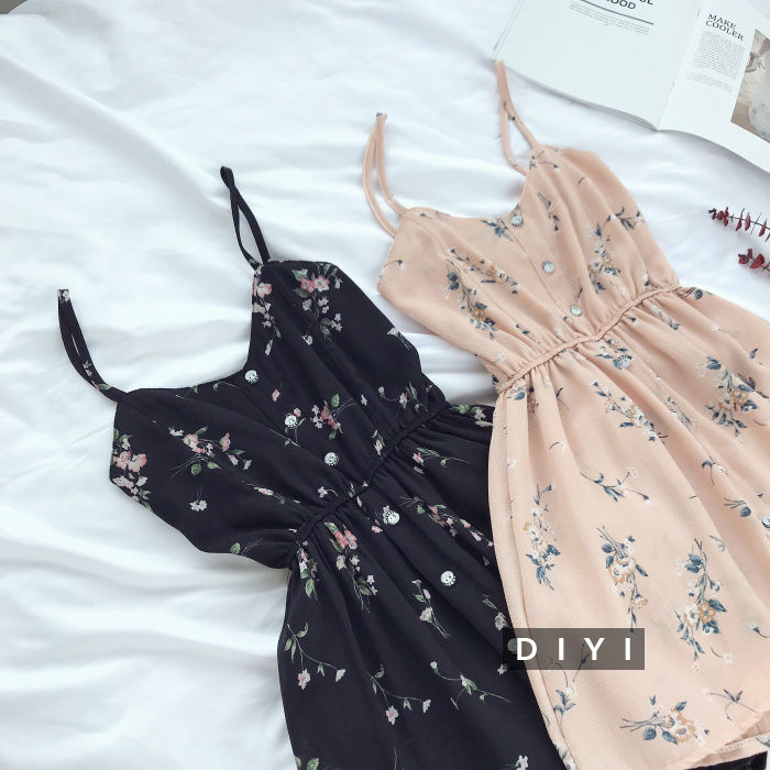 DIYI - Chiffon romper met spaghettibandjes en bloemenprint