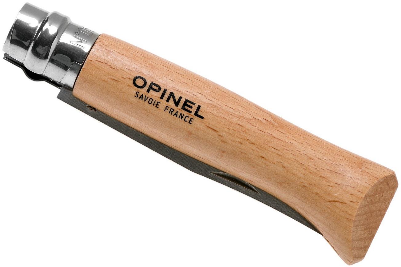 Opinel zakmes No. 8 Classic, RVS, met leren sheath, beukenhout