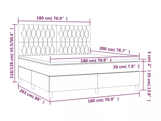 Sommier tapissier avec matelas et LED Rose 180x200 cm Velours