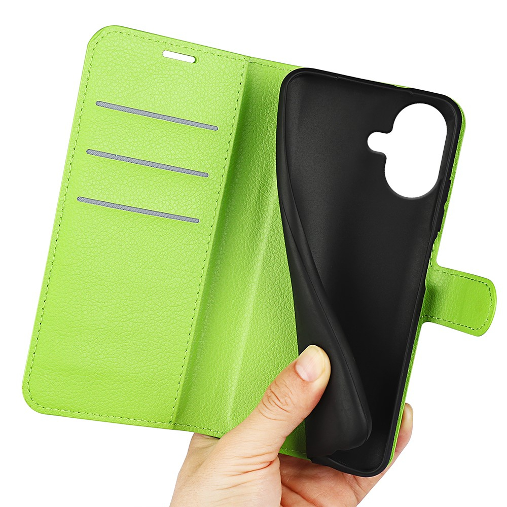 iPhone 17 Leder Tasche Flip Cover Litchi Look - Grün