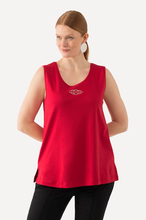 Top, Pima Cotton, Slim, Rundhals, Ziersteinchen, ärmellos