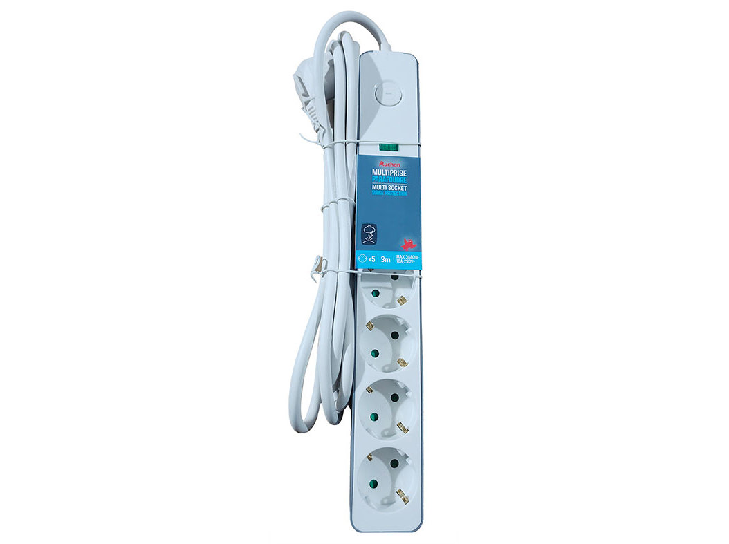 BLOCO MULTITOMADA AUCHAN 5 ENTRADAS COM INTERRUPTOR 3M