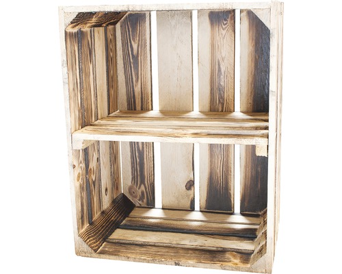 Vintage fruitkist met plank, horizontaal gevlamd, 50x40x30 cm