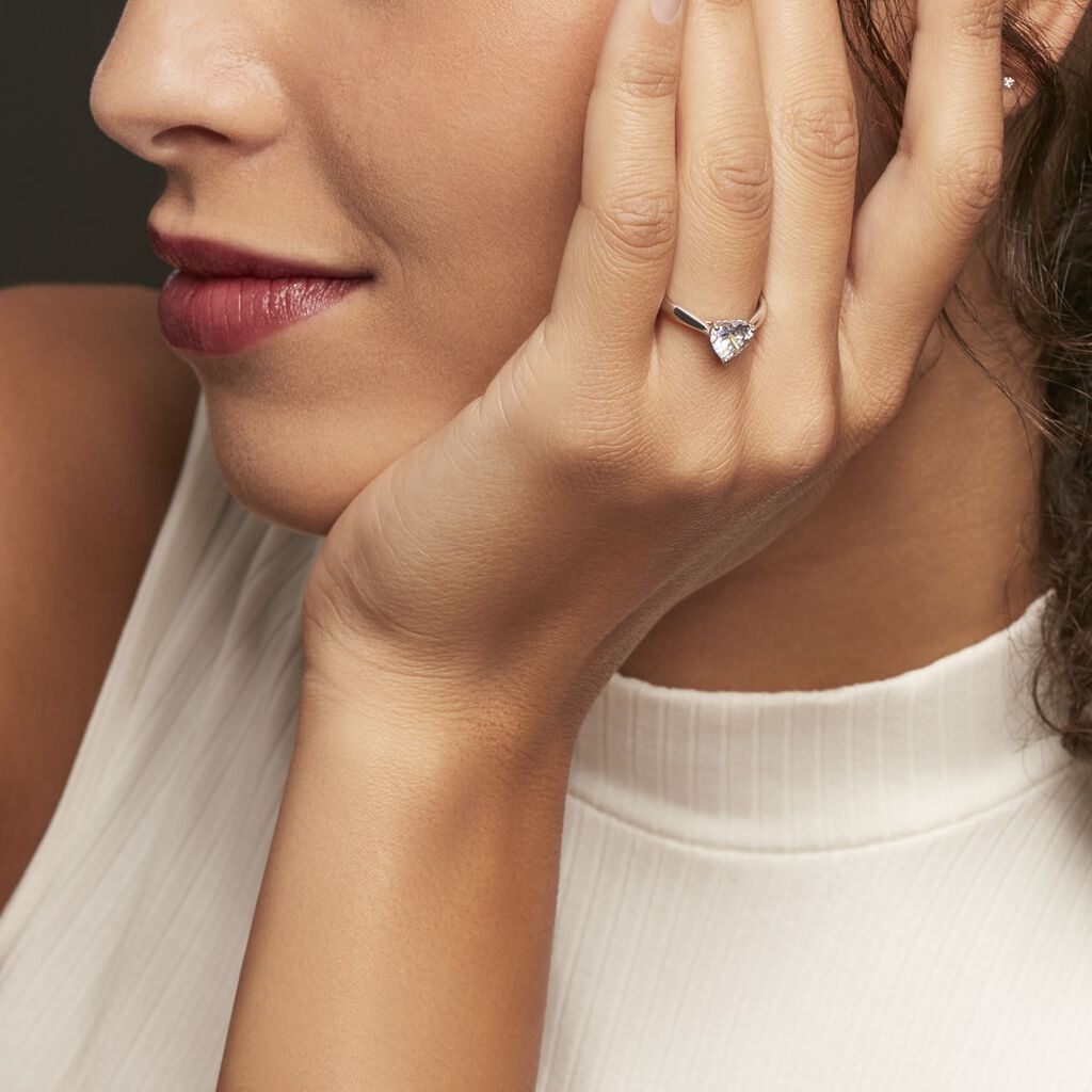 Bague Solitaire Geranium Argent Blanc Oxyde De Zirconium