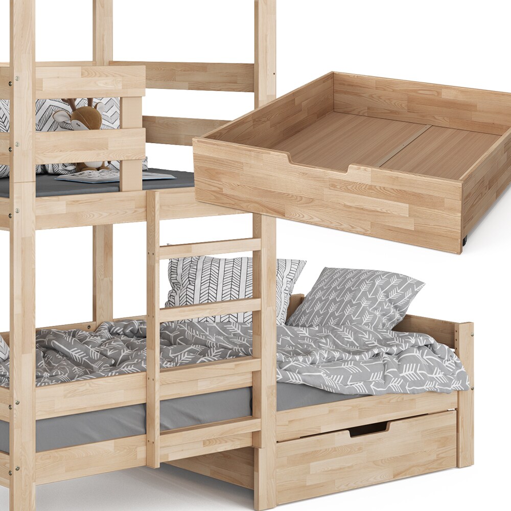 VitaliSpa Spielturmbett Kinderbett Spielbett Tom Natur modern 204x218 cm Massivholz Kinderzimmer Lattenrost Bettleiter Bett Schublade Abenteuerbett Kletterbett