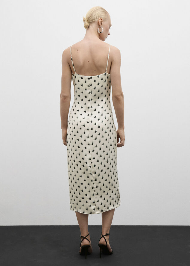 MANGO Printed cut-out detail dress Light beige