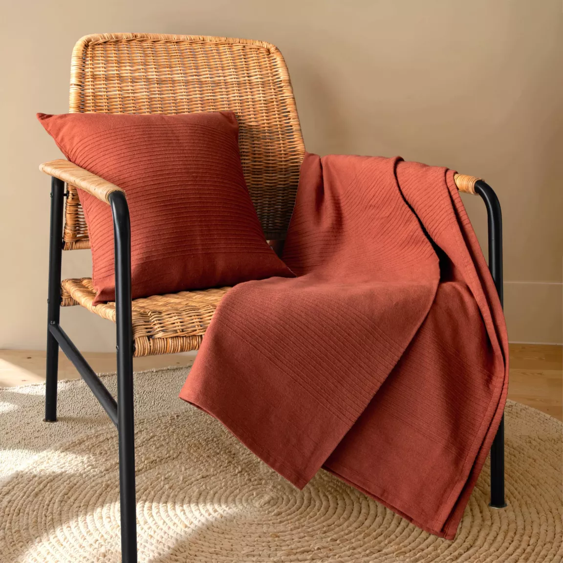 Couvre-lit coton tissé (180 x 220 cm) Léa Terracotta