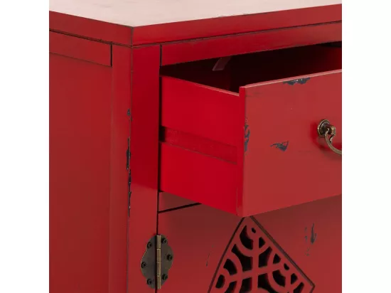 Table d'entrée en bois avec 2 tiroirs et 2 portes en rouge 66x36x78h cm