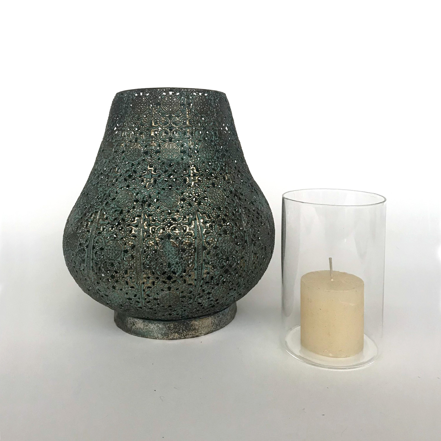 Windlicht 'Coorow', antik gold, Ø 19,5 cm, H 20 cm von fischer's lagerhaus