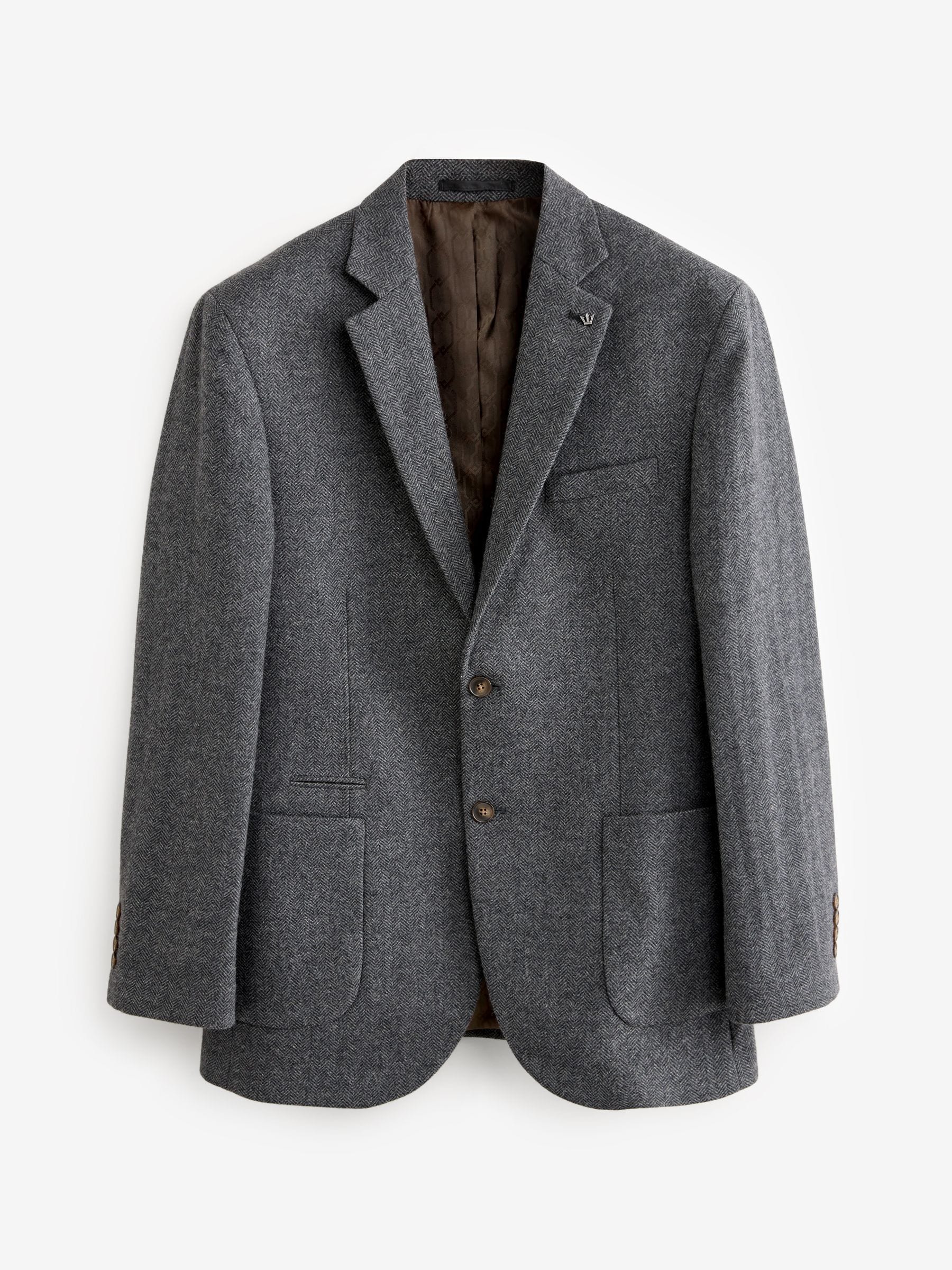 Antraciet - Normale Pasvorm - Blazer met visgraatmotief en hoog wolgehalte