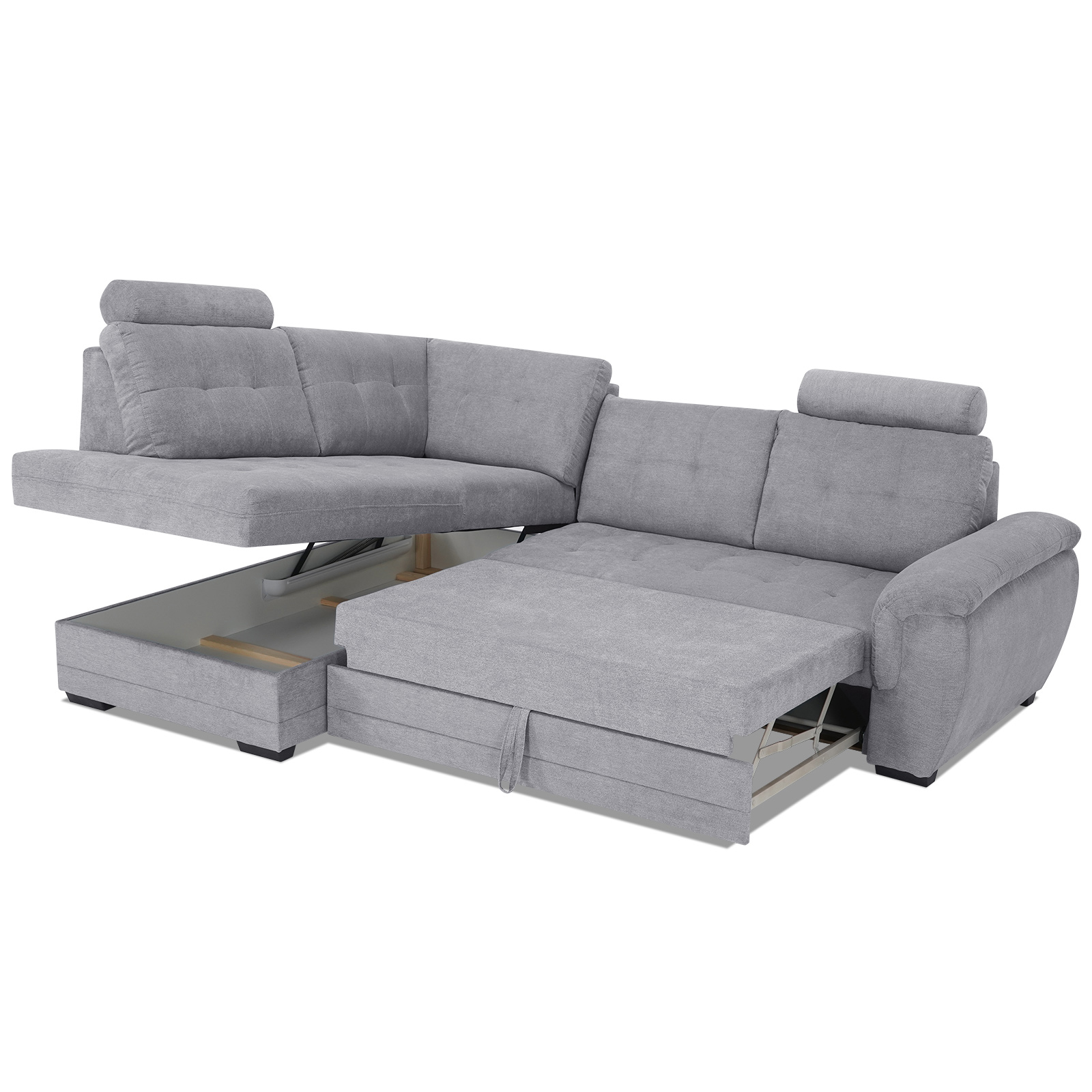 Ecksofa - grey - Velours - Liegefunktion - Staukasten links