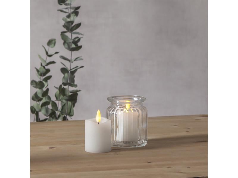 Star Trading LED-Kerzen Set Pillar Ø 5 x 7.5 cm, Weiss, 2 S Kerze aus Echtwachs mit LED Leuchte, 2er Set