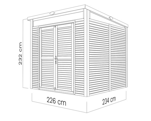 Bertilo Woodline tuinhuis met lessenaarsdak en vloer, 226 x 240 cm, natuurlijke afwerking