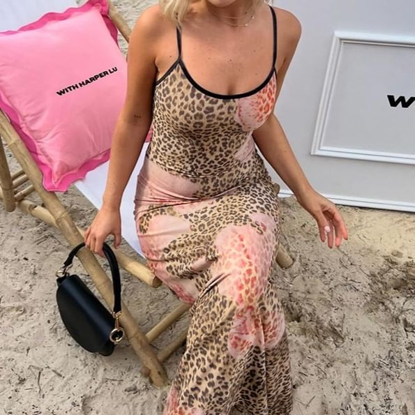 BrickBlack - Maxi-jurk met spaghettibandjes en luipaardprint