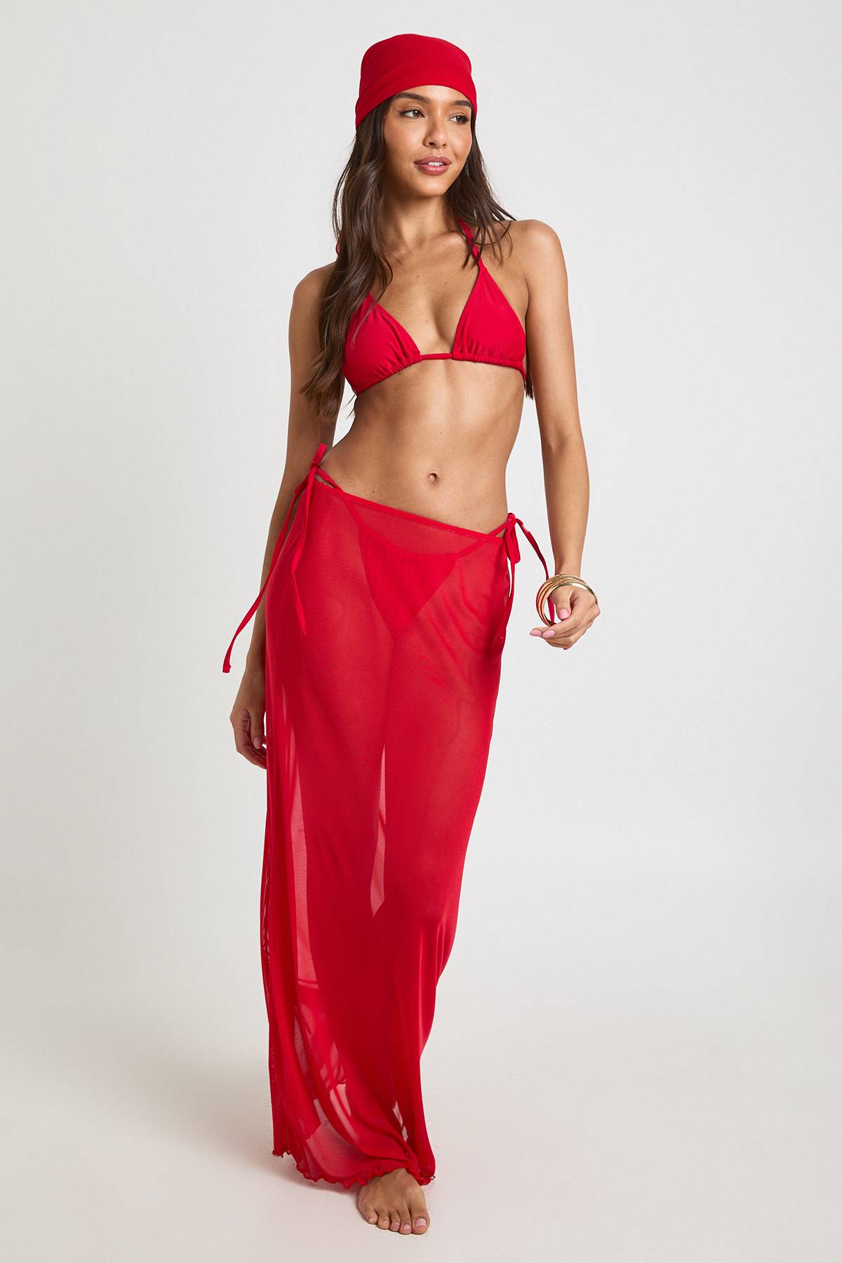 boohoo Ensemble Bikini Triangle Avec Jupe Maxi Et Foulard