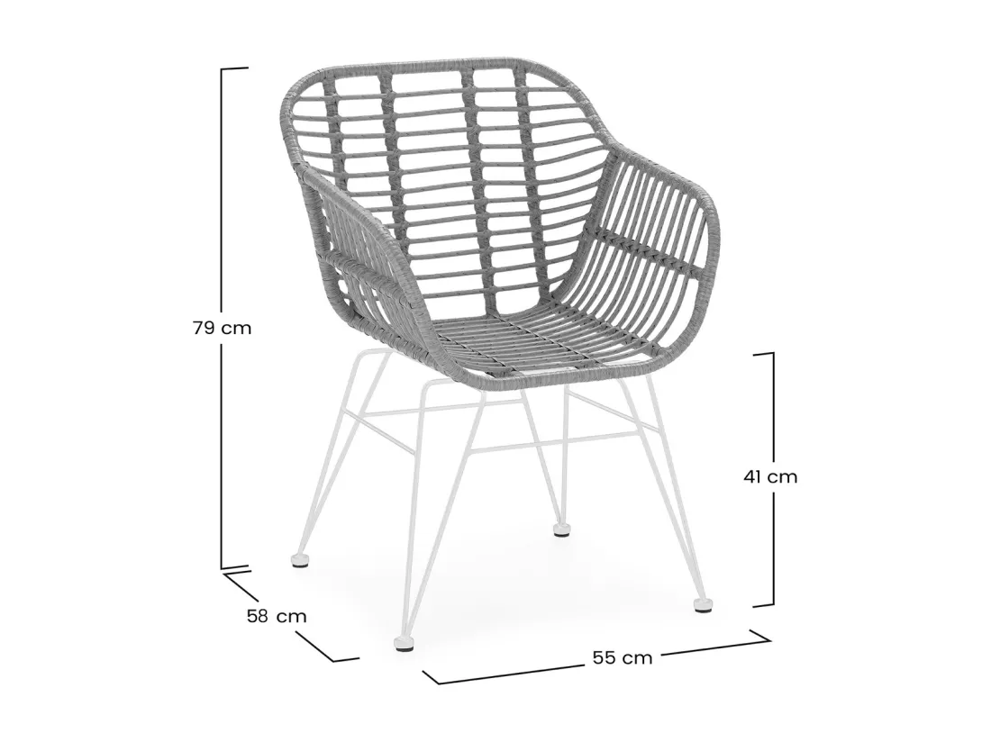 Pack de 2 chaises de salle à manger ou de jardin Elda Ratan/Blanc