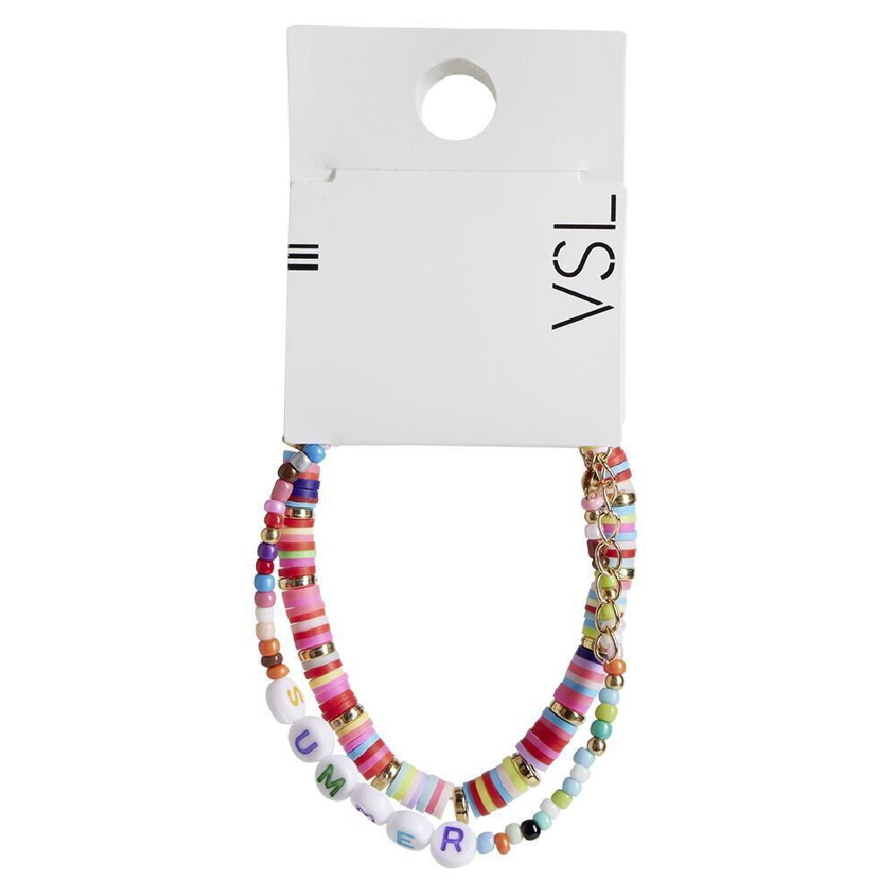 Lot de 2 bracelets multicolores perles Heishi et perles avec mot SUMMER