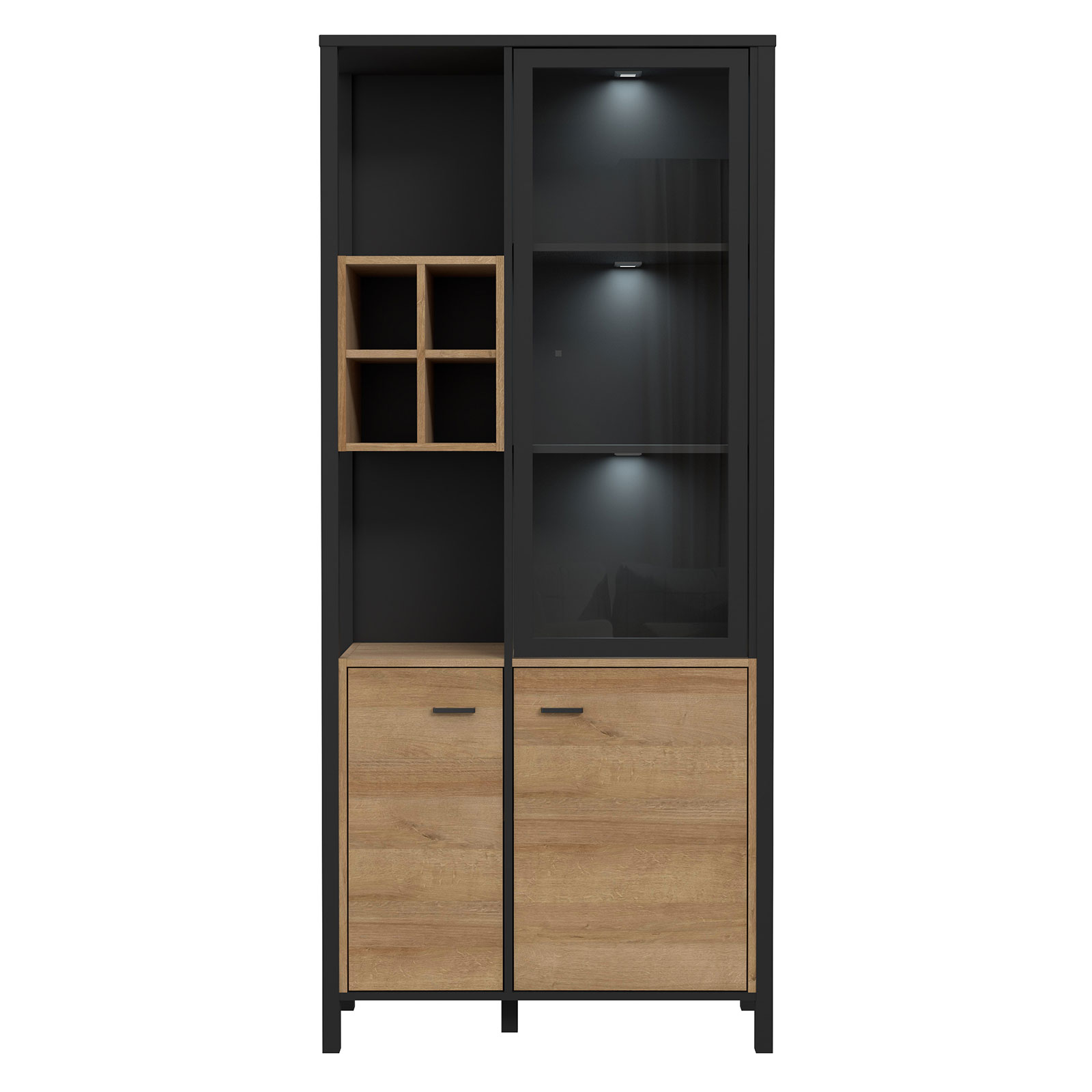 Highboardvitrine - Riveria Eiche - schwarz - 194 cm hoch